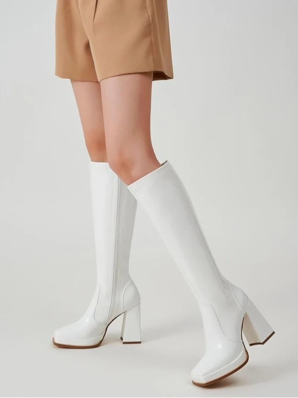 SIZE 11 Wide Calf 70s Gogo Boots for Women – Tall Knee High Square Toe Chunky